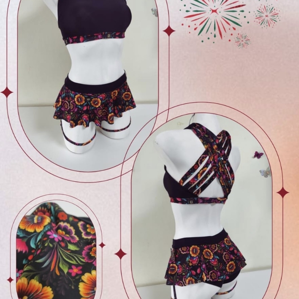 Floral Pole dance Two Piece Outfit